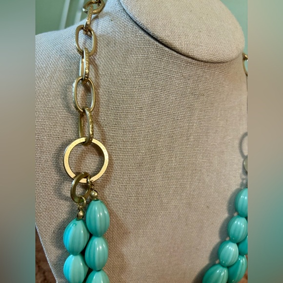 Chunky Link Statement Necklace & Matching Earring Set: Boho Gold + Aqua & Wood - Picture 9 of 11